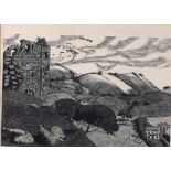 * Sarah Van NIEKERK (b.1934), Limited edition woodcut, 'Clun Castle' (Shropshire), Inscribed to