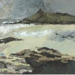 * David BEER (b.1943), Acrylic on board, 'The Island' - St Ives, Inscribed on label, Signed with
