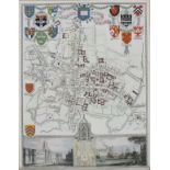 Thomas Moule, Map of City & University of Oxford, Decorated Heraldic shields of the colleges &