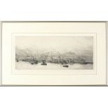 William Lionel WYLLIE (1851-1931), Etching dry point, Edinburgh - shipping before the city, Signed