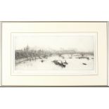 William Lionel WYLLIE (1851-1931), Etching dry point, Thames barges before St Pauls, Signed in