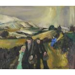 * Gill WATKISS (b.1938), Oil on board, 'Early Morning Workers near St Austell', Signed & dated 1982,