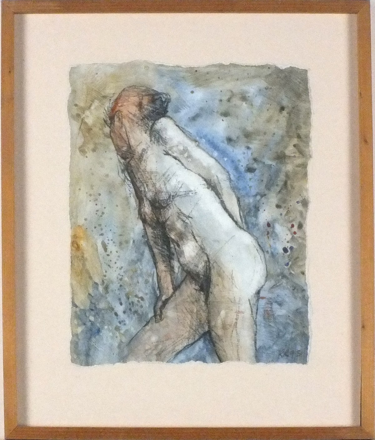 * Roy RAY (b.1936), Mixed media on paper, Standing female nude 'Leaning Figure', Inscribed to verso,