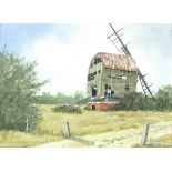 * L* J* LONG (20th Century), Watercolour, 'Don Quixote Passed By' - windmill in a landscape,