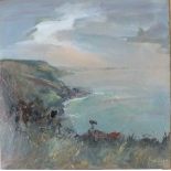 * Steve SLIMM (b.1953), Oil on board, 'It began to cloud over - Kenneggy' Cornwall, Signed, 24" x
