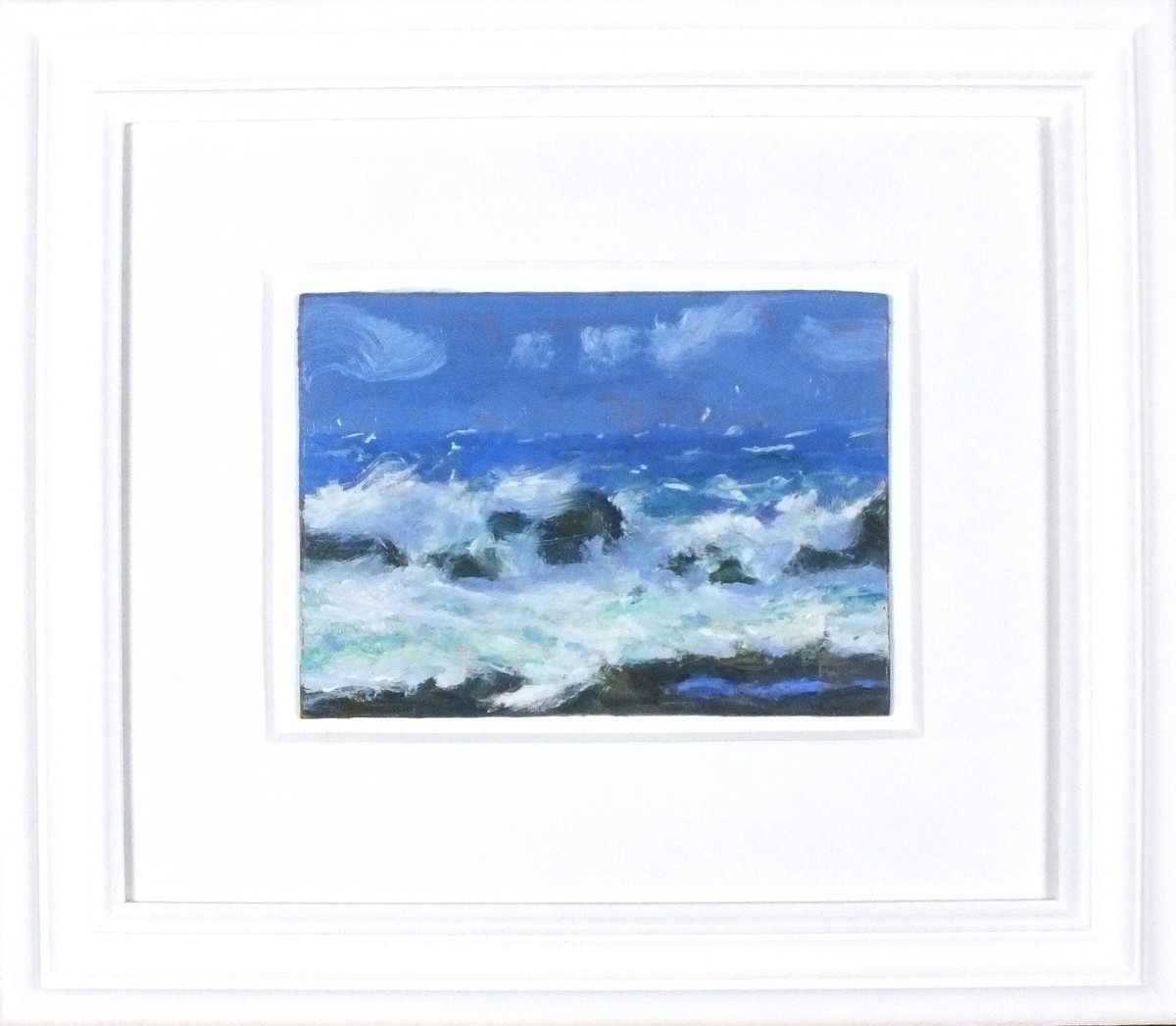 * Robert JONES (b.1943), Oil on board, 'Rocky Shore', Inscribed to verso, Signed with initials, 6" x - Image 2 of 2