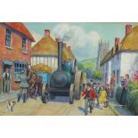 * Savile LUMLEY (1876-1960), Watercolour, Steam and horsepower - village scene, Signed, 9.75" x 14.