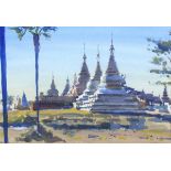 * Richard FOSTER (b.1945), Watercolour with body colour, 'White Pagodas', Signed, 9.5" x 13.5" (24.