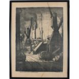 * Leslie Moffatt WARD (1888-1978), Pair of black & white lithographs, Liners taking stores -