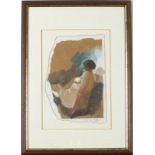 * Kurt JACKSON (b.1961), Watercolour study on irregular shaped paper, Study of a seated female in