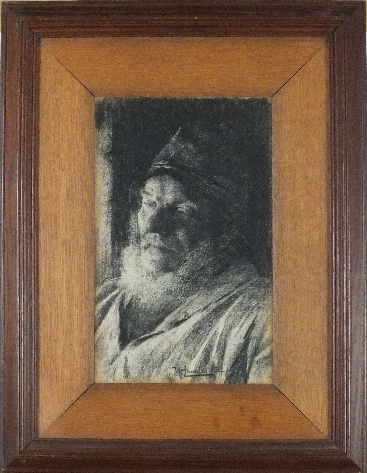 Walter LANGLEY (1852-1922), Charcoal drawing, Head & should portrait of a Newlyn Fisherman, Signed & - Image 2 of 2