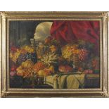 Nicholas SANTANORI ?, 20th Century, Oil on canvas, Still life - a table laden with fruits & German