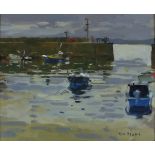 Ken HOWARD (b.1932), Oil on canvas board, 'Mousehole Gap' - low tide, Signed, 9.75" x 11.75" (24.8cm