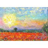 Michael STRANG (b.1942), Oil on canvas, 'Towards Godolphin Hill, Sunrise Poppy Field', Inscribed,