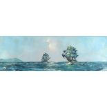 * George DEAKINS (1911-1982), Oil on board, Square rigged sailing ships under full sail, Signed &