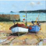 * Stewart MIDDLEMAS (b.1944), Oil on board, 'Two Boats Sennen', Inscribed & dated 2011 to verso,