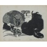 * Sarah Van NIEKERK (b.1934), Limited edition woodcut, 'Ewes & Lambs', Inscribed to verso,