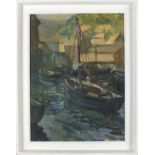 19th / 20th Century Westcountry School, Oil in artists board, Fishing boats at anchor Polperro,