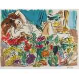 * Edward PIPER (1938-1990), Coloured lithograph, 'Reclining Nude & Flowers', Signed limited