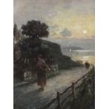 John Henry BOEL (Flourished 1890-1915), Oil on canvas, The Herring Seller - woman before cottages at
