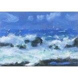* Robert JONES (b.1943), Oil on board, 'Rocky Shore', Inscribed to verso, Signed with initials, 6" x
