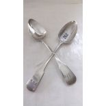 Two Georgian fiddle pattern table spoon Lon 1821/24 159g