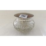 Dressing table jar with silver & tortoiseshell cover, cut glass body Birm 1927