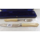 Boxed serving knife & fork with bone handles Sheff 1910 by CB & S