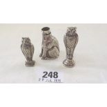 Pair owl shaped tampers Birm 1909 and a Mappin & Web headless creature