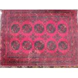 Red ground rug with 2 rows of 5 guls 3'8” x 2'7”