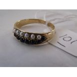 A 9ct pearl & sapphire 2 row ring 3g