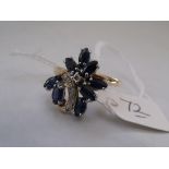 A fancy 14ct sapphire & diamond spray ring 3.5g approx size 'M'