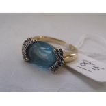 An art Deco blue stone & diamond set dress ring in 14ct approx size 'L' 5g