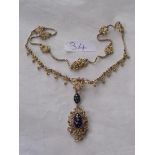 AN ATTRACTIVE FRENCH ENAMEL & ruby 18ct necklace 28.1g