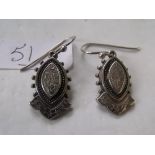 Pair Victorian engraved silver earrings 3g