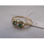 14ct emerald & diamond 3 stone ring 2g approx size 'M'