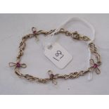 Fancy red stone 9ct floral bracelet 4g