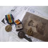 WWI Medals 71805 PTE E Cosgrove RAMC With History and Cap Badge