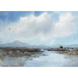 William Percy French (1854-1920) BOG LAKE WITH TURF STACK watercolour signed lower left 4¾ x 6½