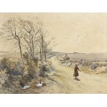 Joseph Poole Addey (1852-1922) THE COUNTRY PATH, 1891 watercolour signed and dated lower right 17¾ x