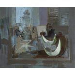 George Campbell RHA (1917-1979) STILL LIFE WITH LAMP oil on board signed lower right 19½ x 23¾in. (