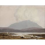 Paul Henry RHA (1876-1958) CABINS BY A LOUGH: WEST OF IRELAND, c.1934-1939 oil on panel signed lower