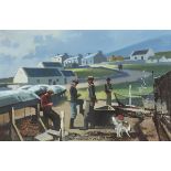 John Skelton (1923-2009) FISHERMEN MENDING NETS oil on canvas signed lower centre; with Oisín