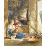 Francis William Topham RA OWS (British, 1808-1877) INTERIOR OF AN IRISH COTTAGE, 1852 watercolour