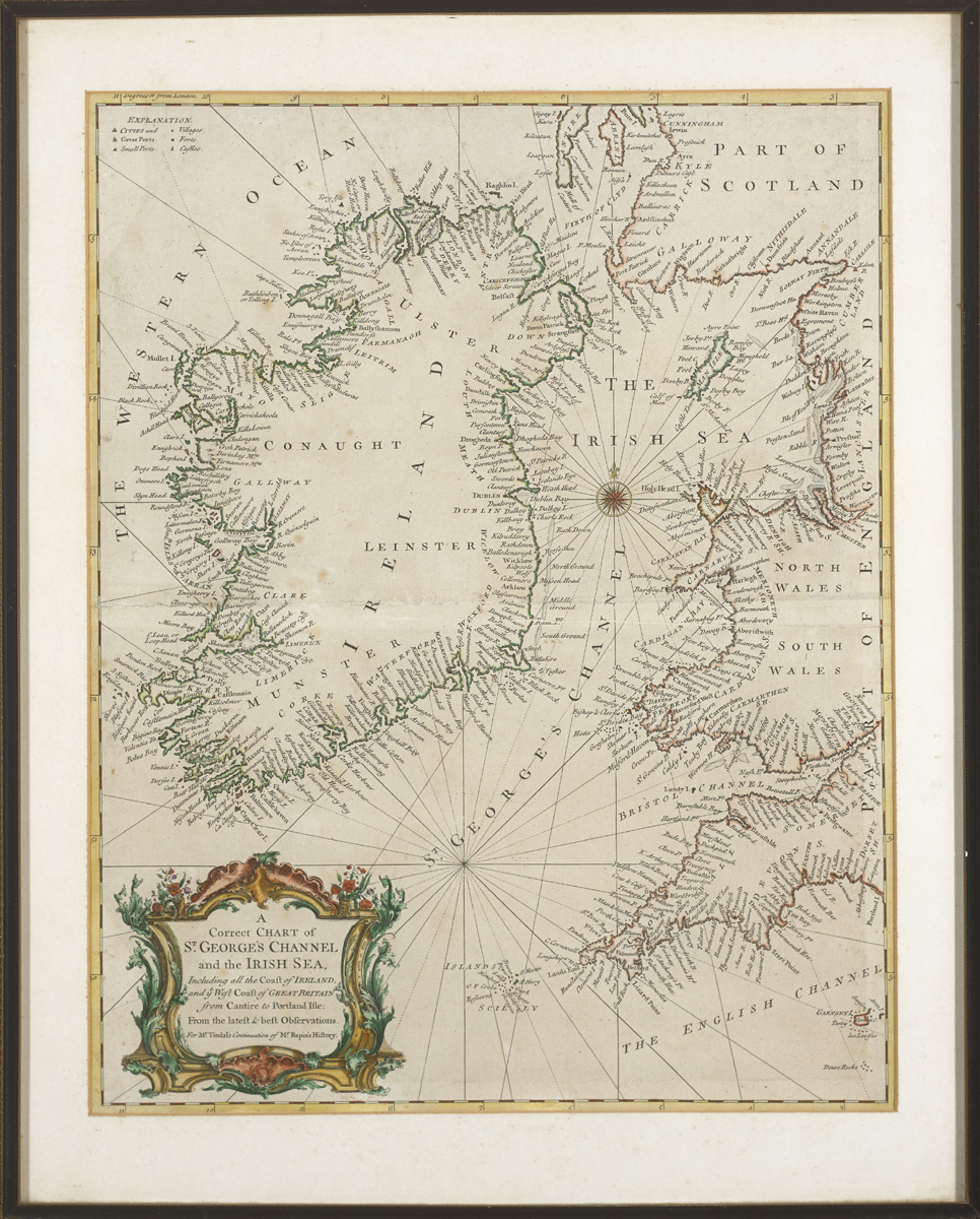 1722 Robert Morden, The Kingdom of Ireland. original colouring, framed; also A Correct Chart of - Image 2 of 4