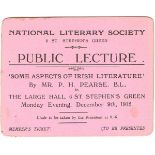 1912 (9 December). Ticket for National Literary Society Public Lecture by Mr. P. H. Pearse B.L""