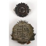 1916 Irish Citizen Army uniform badge and an Irish Volunteer cap badge. A white metal badge