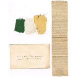 1916. Fragments of a flag captured from Jacobs Biscuit Factory garrison. Three fragments of material