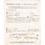 1801 - 1809 Notifications of Keeping Arms. 16 applications to keep guns, pistols, muskets and