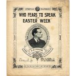 Who Fears to Speak of Easter Week" sheet music" The cover centred by a portrait of Padraic Pearse.